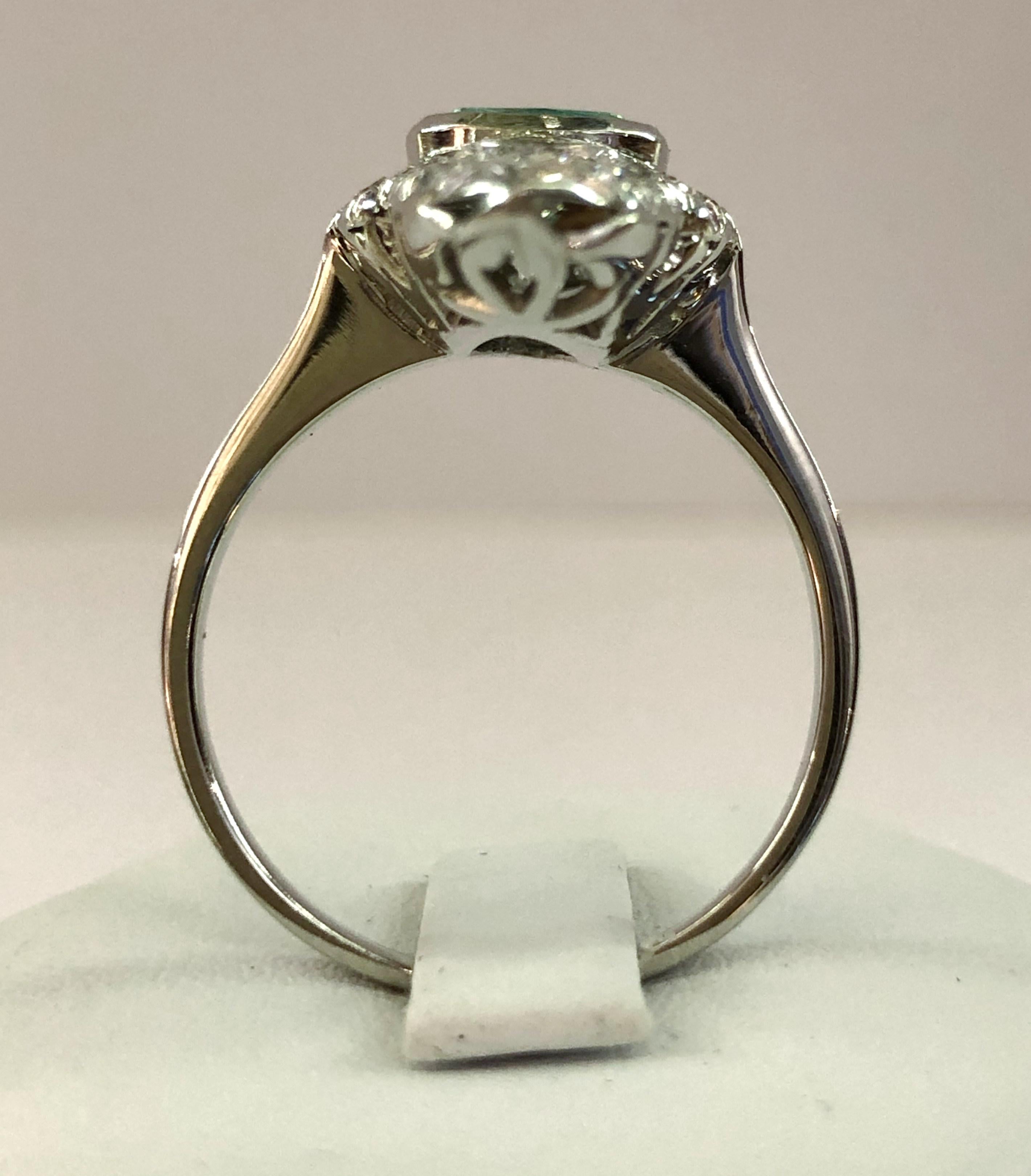 Brilliant Cut 18 Karat White Gold Emerald and Diamond Ring For Sale