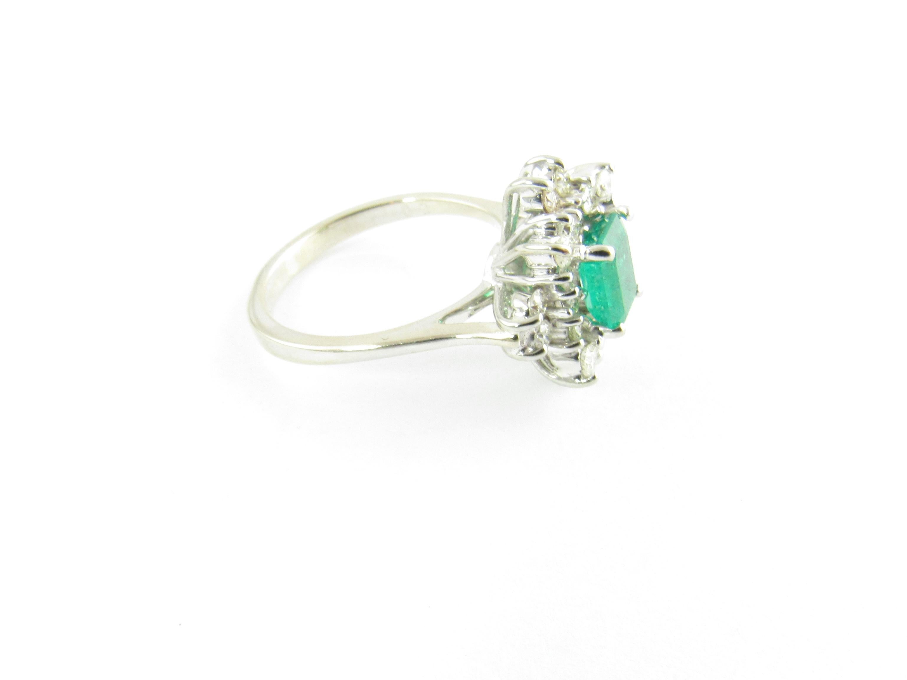 Women's 18 Karat White Gold Emerald and Diamond Ring For Sale