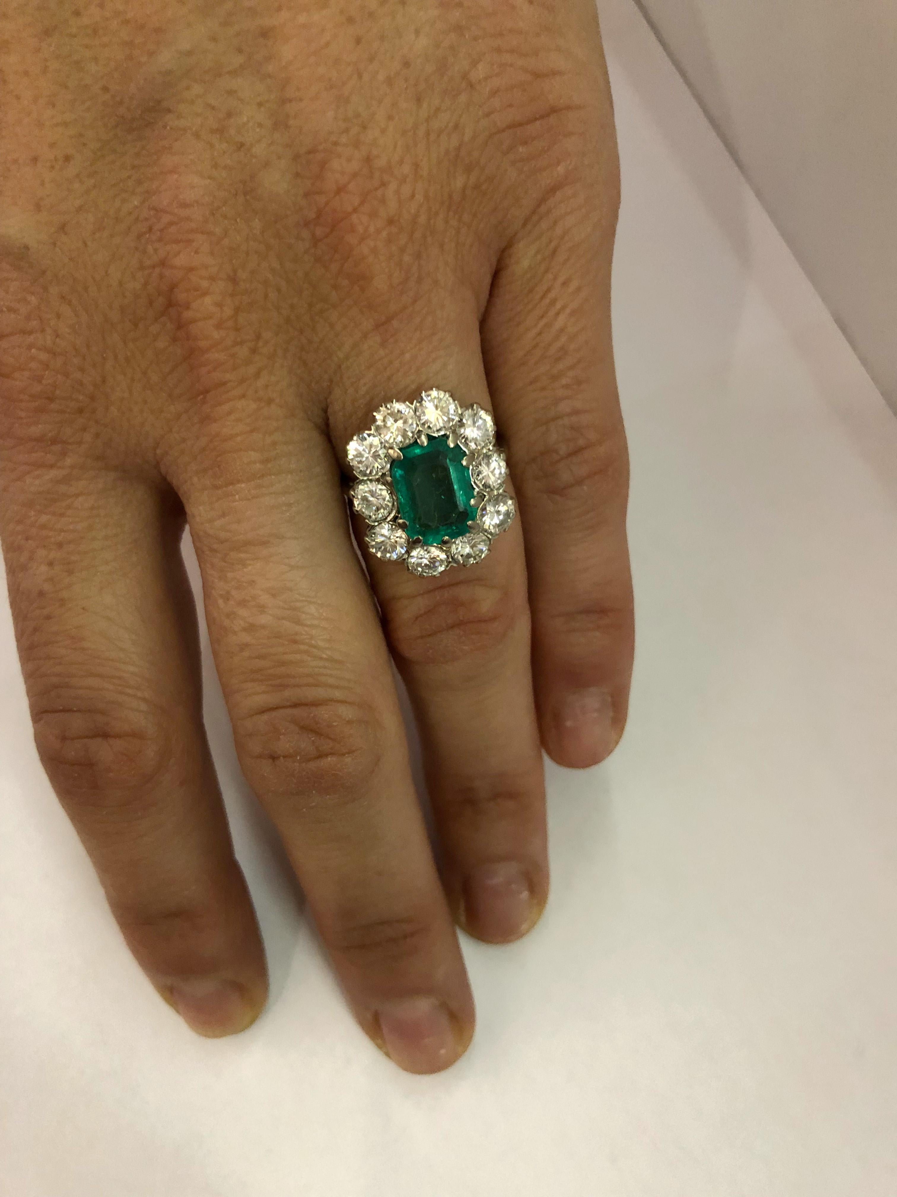 Women's or Men's 18 Karat White Gold Emerald and Diamond Ring For Sale