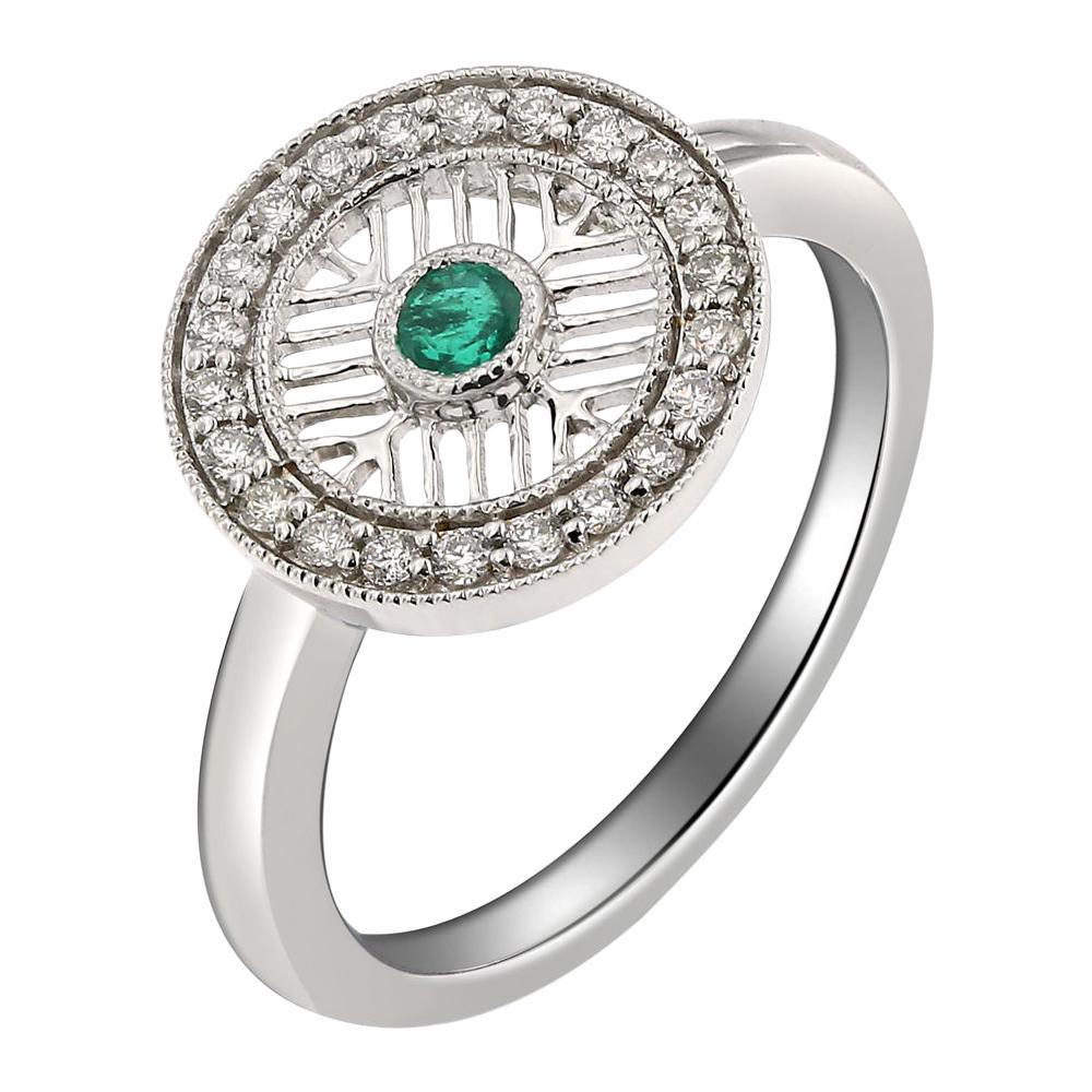18 Karat White Gold, Emerald and Diamond Ring For Sale