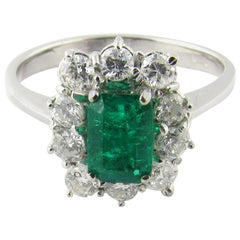 18 Karat White Gold Emerald and Diamond Ring