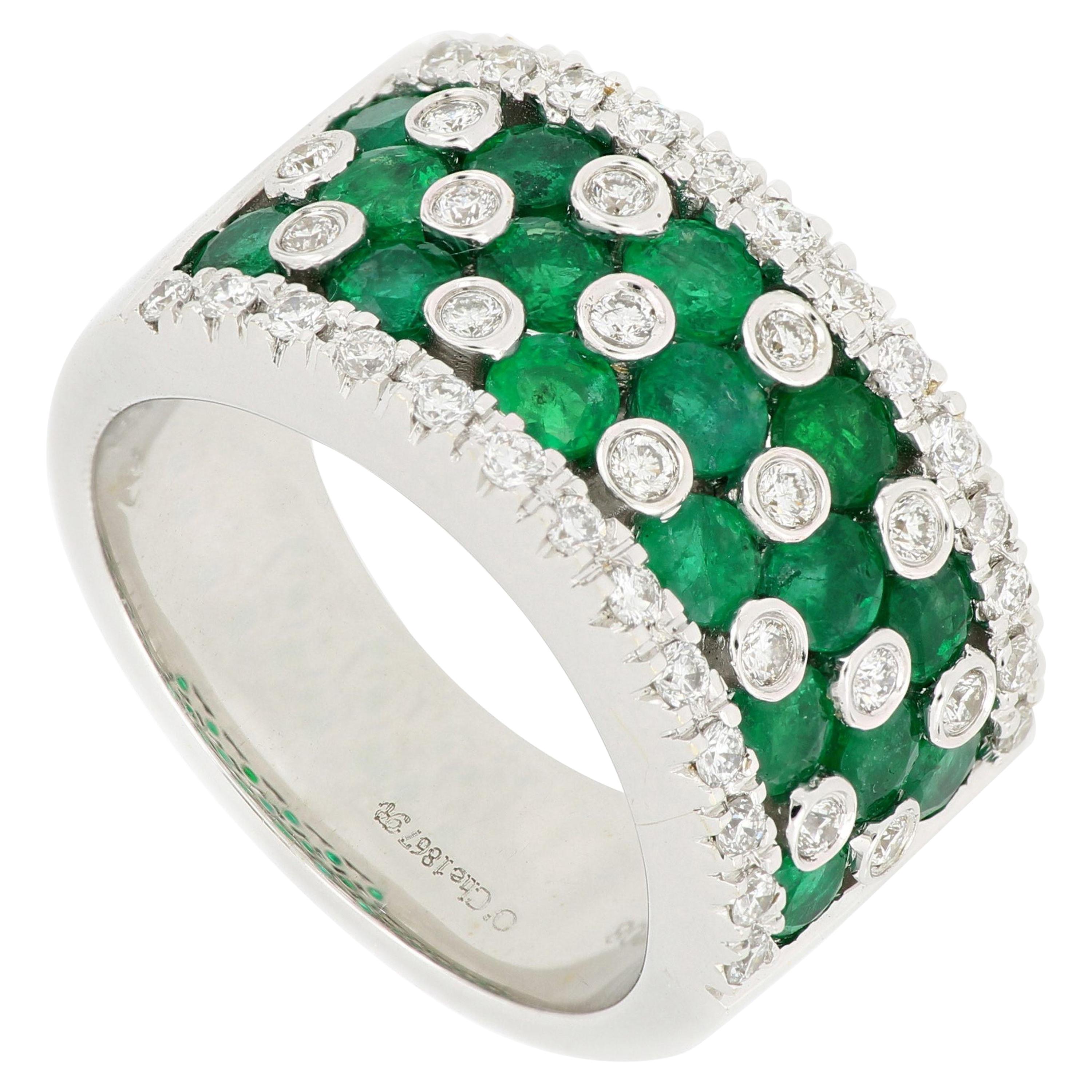 18 Karat White Gold Emerald and Diamond Ring