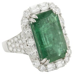 18 Karat White Gold Emerald and Diamond Ring