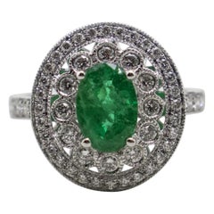 Vintage 18 Karat White Gold Emerald and Diamond Statement Ring