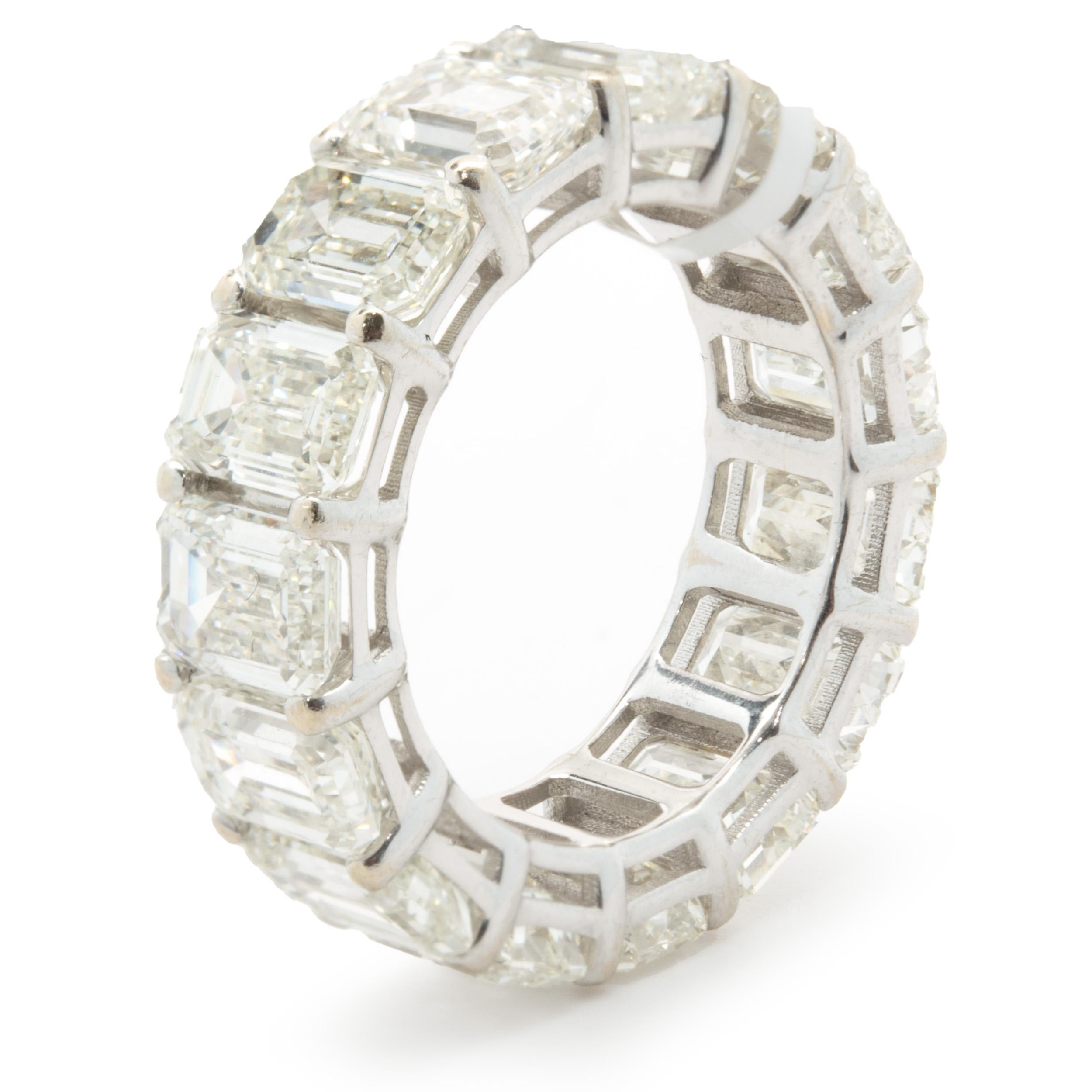 Designer: Custom
Material: 18k white gold 
Diamonds: 15 emerald cut = 11.98cttw
Color: H / I
Clarity: VS1
Size: 6.25
Dimensions: ring measures 6.31mm in width
Size: 6.25
Weight: 6.68 grams
