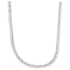 18 Karat White Gold Emerald Cut Diamond Inline Tennis Necklace