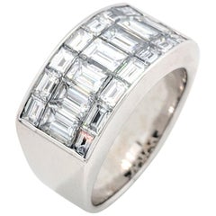 18 Karat White Gold Emerald Cut Diamond Wide Band 3 Carat VVS1/F