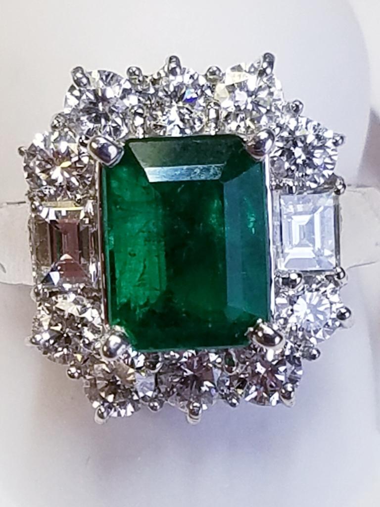 18 Karat White Gold Emerald Cut Emerald and Diamond Ring 17235 1