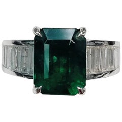 18 Karat White Gold Emerald Cut Emerald and Genuine Diamond Ring