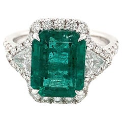 Certified 18 Karat White Gold Emerald Cut Emerald & Diamond Ring 4.29 Carats