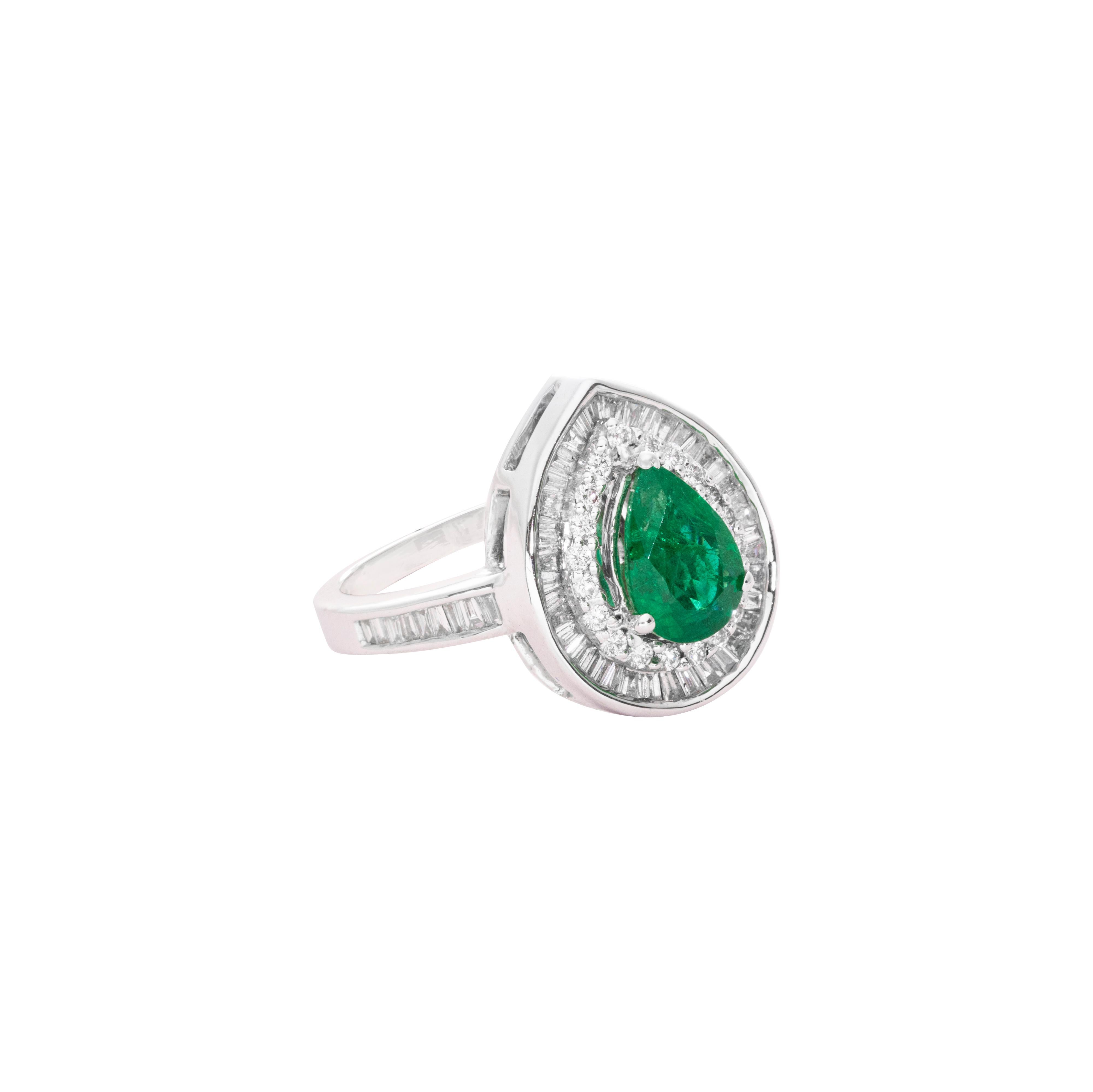 18 Karat White Gold Emerald Diamond Cocktail Ring

Classic cocktail ring set in 18 Karat white gold studded with a beautiful drop shape emerald, with a mix of round and baguette diamonds. This is ideal for both day and evening wear.

We will provide