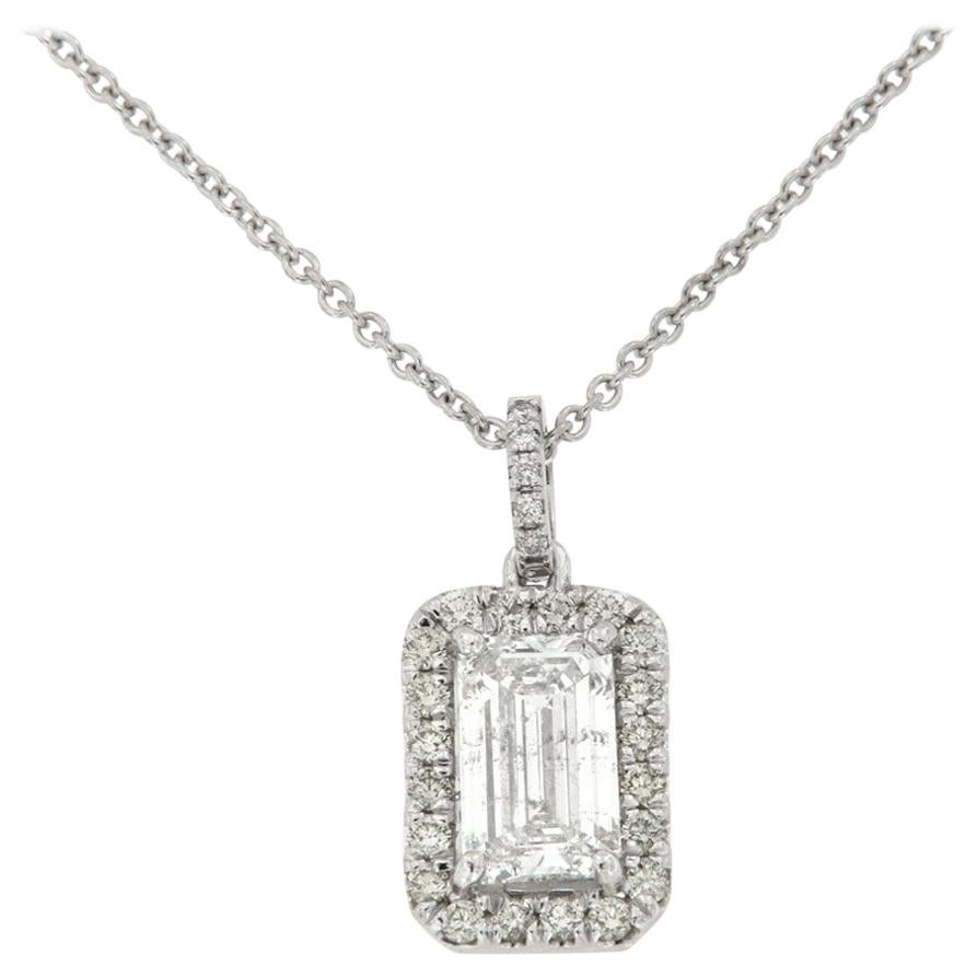 18 Karat White Gold Emerald Diamond Halo Pendant GIA '2 Carat' For Sale