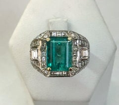 18K White Gold Emerald Diamond Dome Ring, 3.7ct Emerald, Italy 1960s