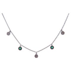 18 Karat White Gold Emerald Diamond Simple Strand Necklace