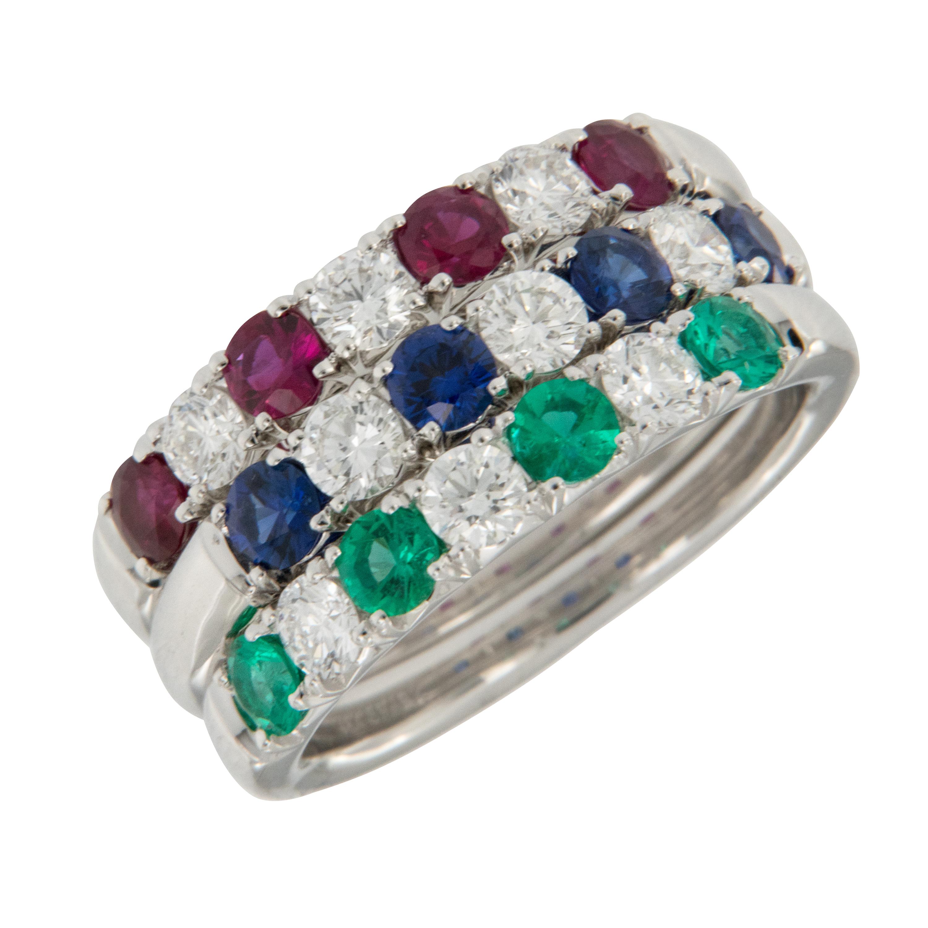 Women's or Men's 18 Karat White Gold Emerald & Diamond Stackable Band Ring by Spark Creations