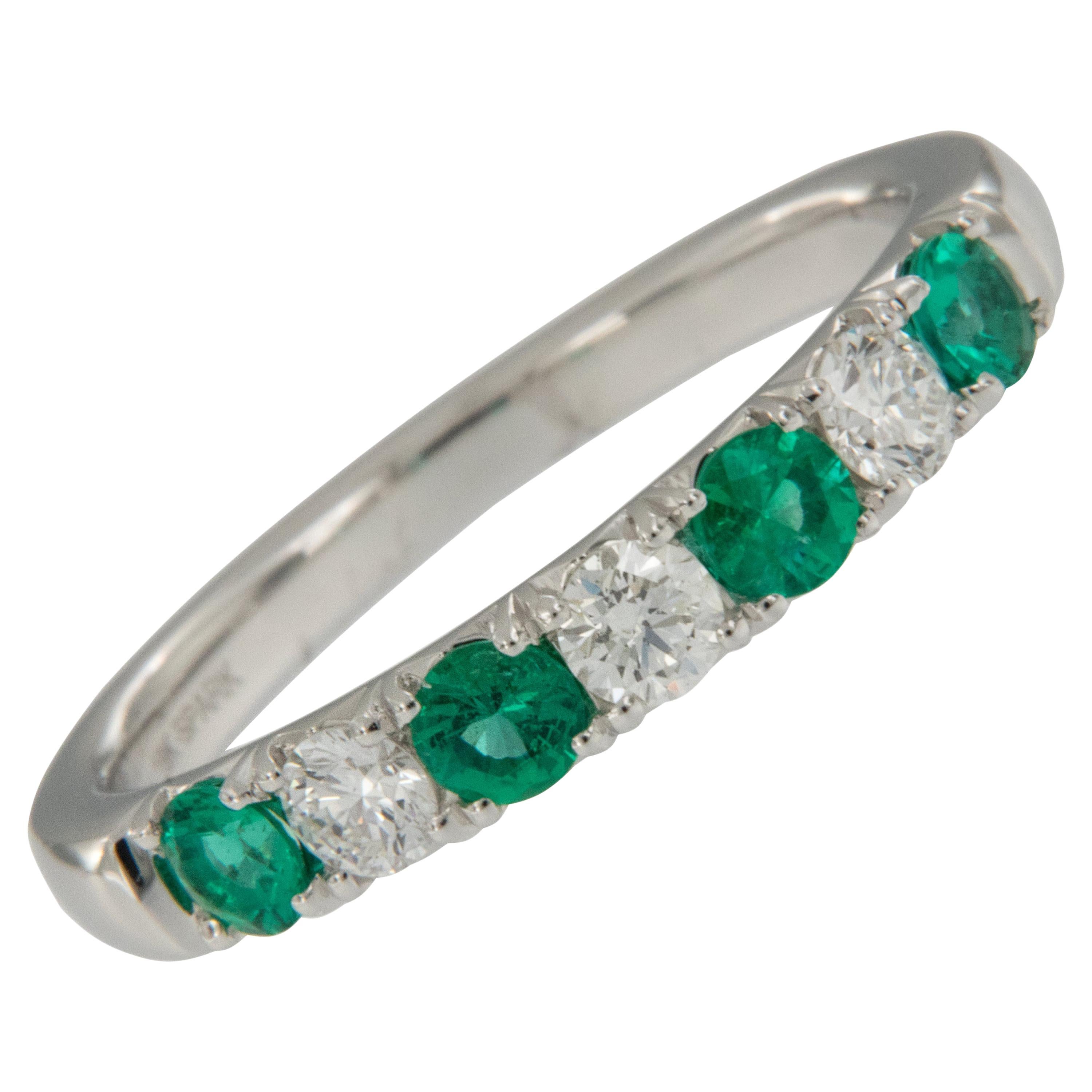 18 Karat White Gold Emerald & Diamond Stackable Band Ring by Spark Creations