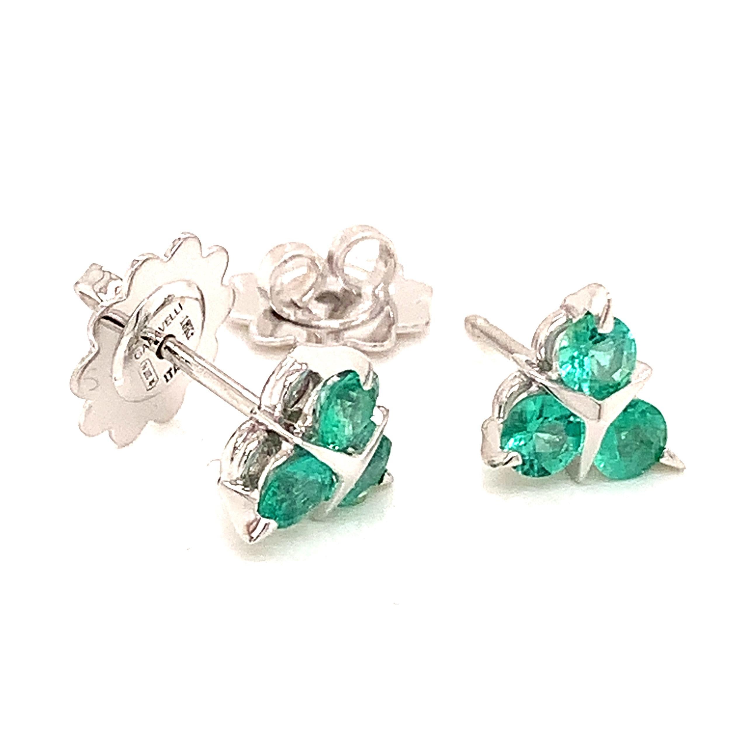 18 Karat White Gold Emerald Garavelli Stud Earrings For Sale 3