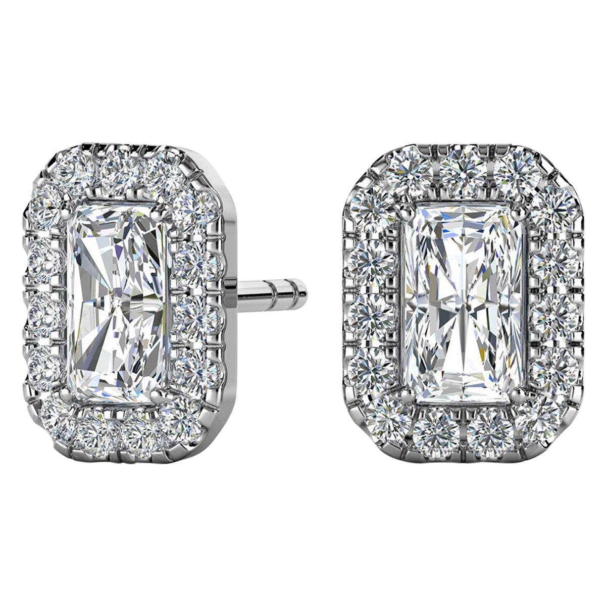 18 Karat White Gold Emerald Halo Diamond Earrings '1 Carat' For Sale