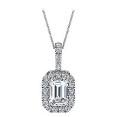 18 Karat White Gold Emerald Halo Diamond Pendant '1/2 Carat'
