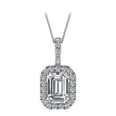18 Karat White Gold Emerald Halo Diamond Pendant '3/4 Carat'