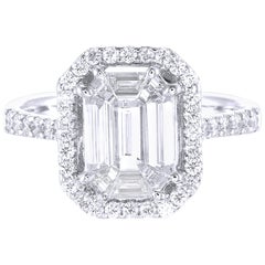 18 Karat White Gold Emerald Illusion Diamond Engagement Ring