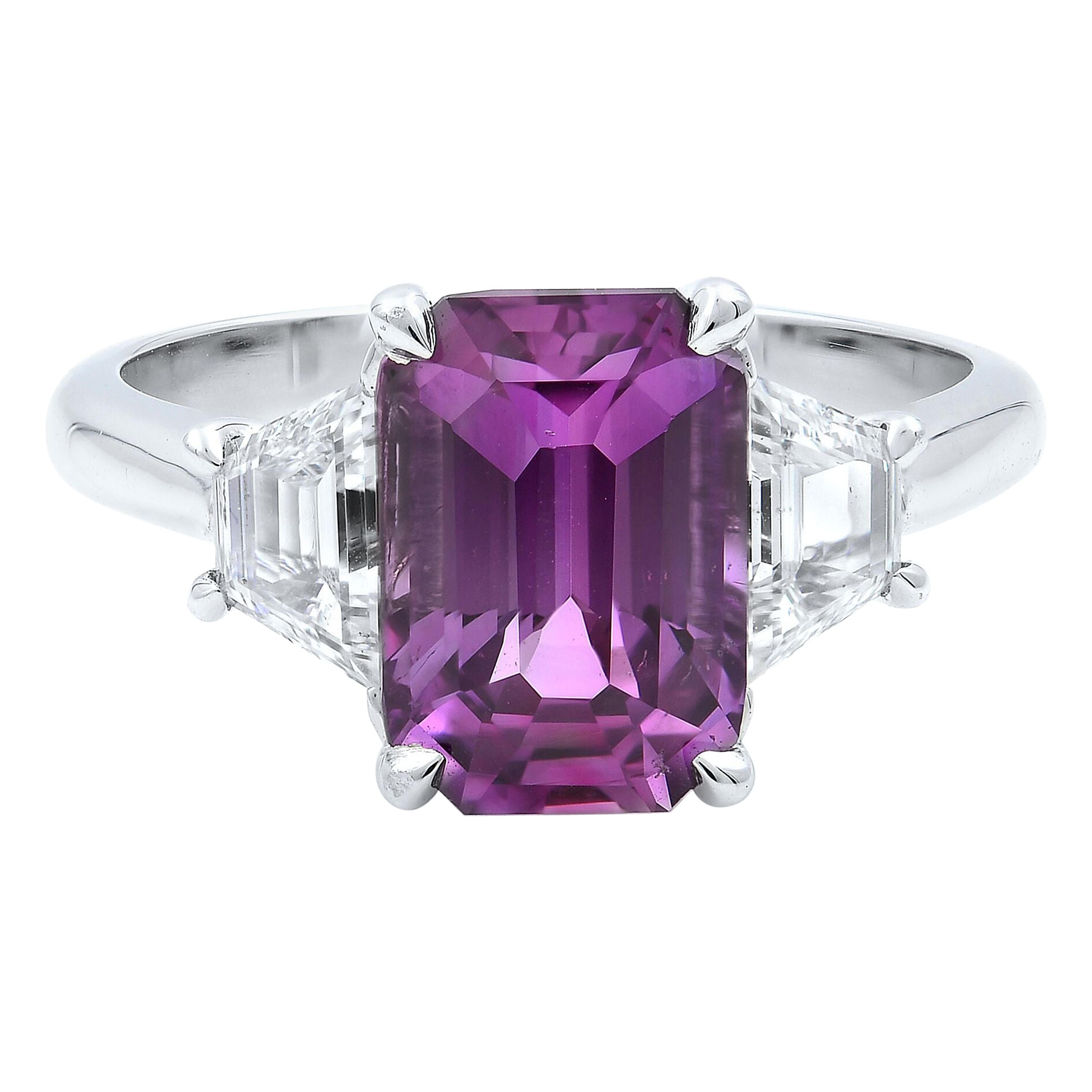 18 Karat White Gold Emerald Pink Sapphire Diamond Engagement Ring