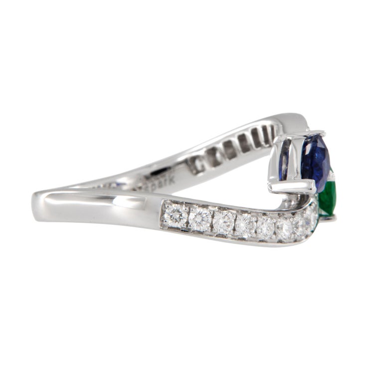 Silver-Tone Emerald & Sapphire Bypass Ring with Swarovski crystals main image 1