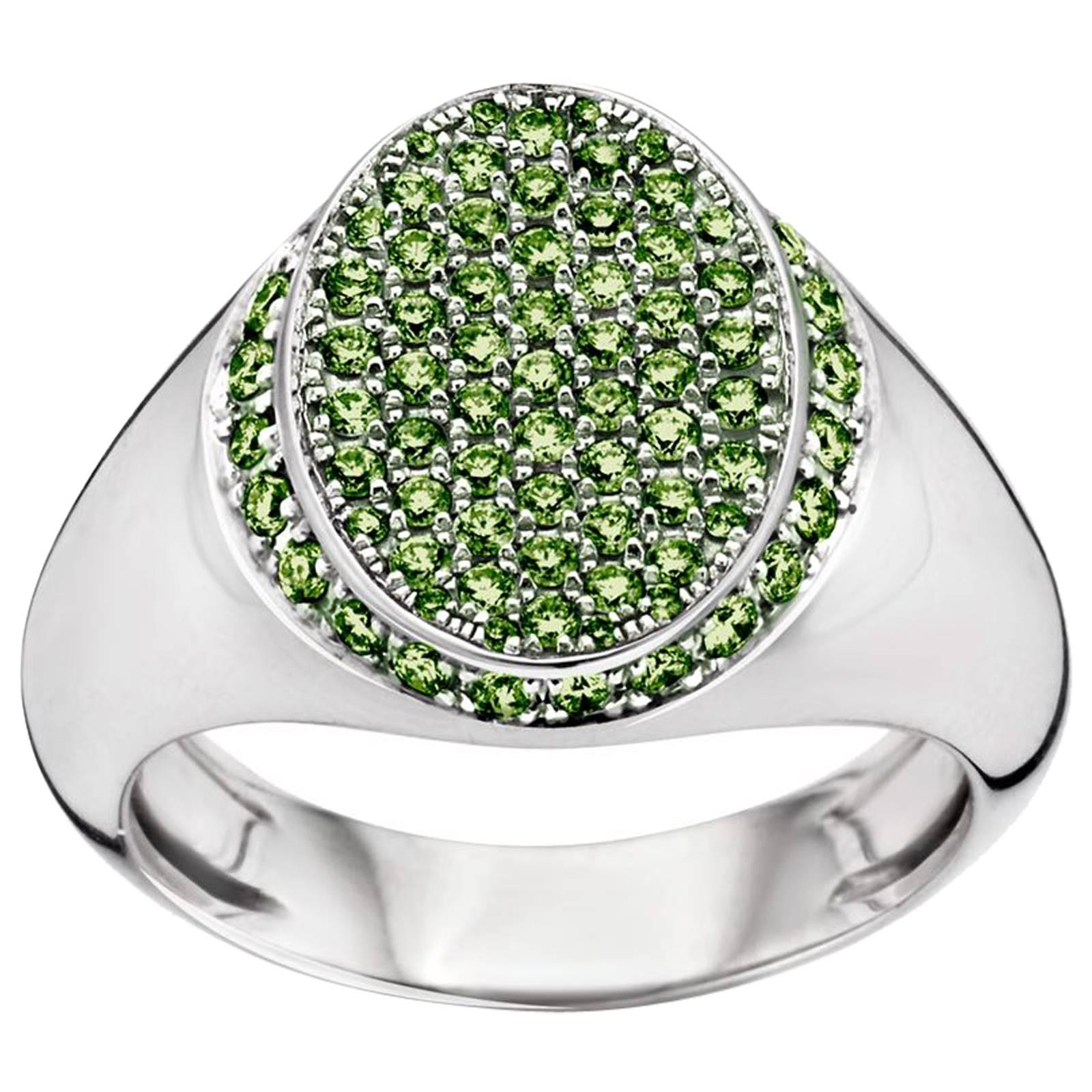 18 Karat White Gold Tsavorite Signet Ring For Sale