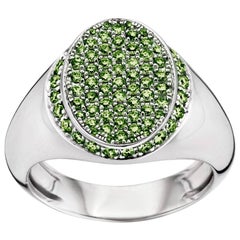 18 Karat White Gold Tsavorite Signet Ring