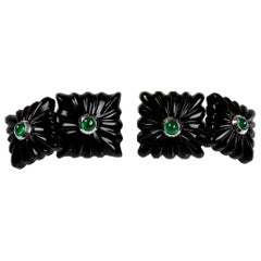18 Karat White Gold Emeralds Onyx Squared Cufflinks