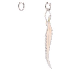 18 Karat White Gold Enamel and Diamond Feather Earring and Diamond Circle