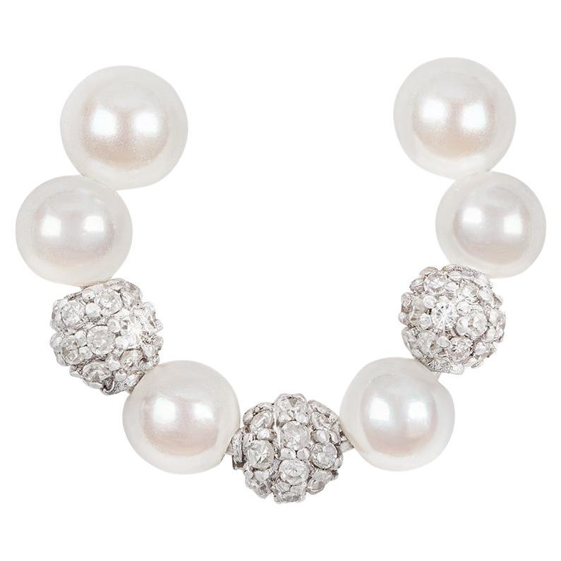 18k Black Gold Ear Cuff with Black Diamonds and AAA Akoya Pearls For