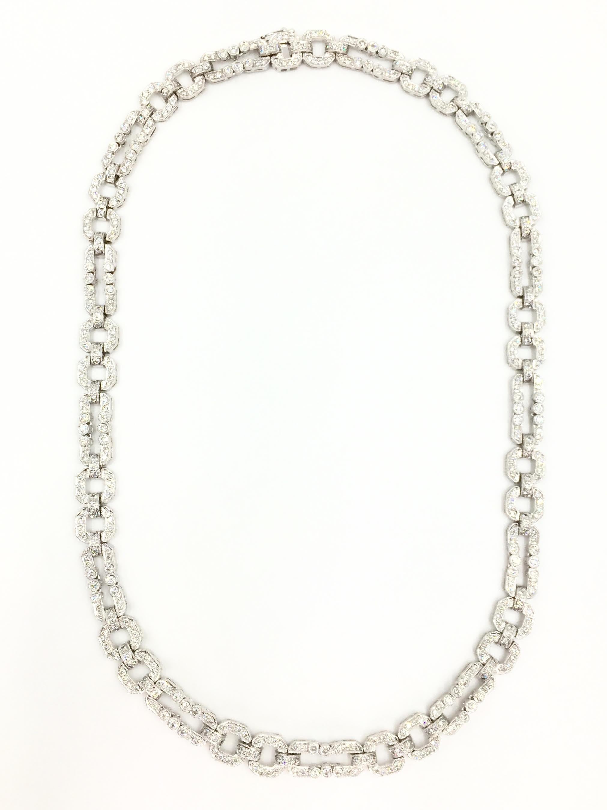 Round Cut 18 Karat White Gold Endless Diamond Link Necklace