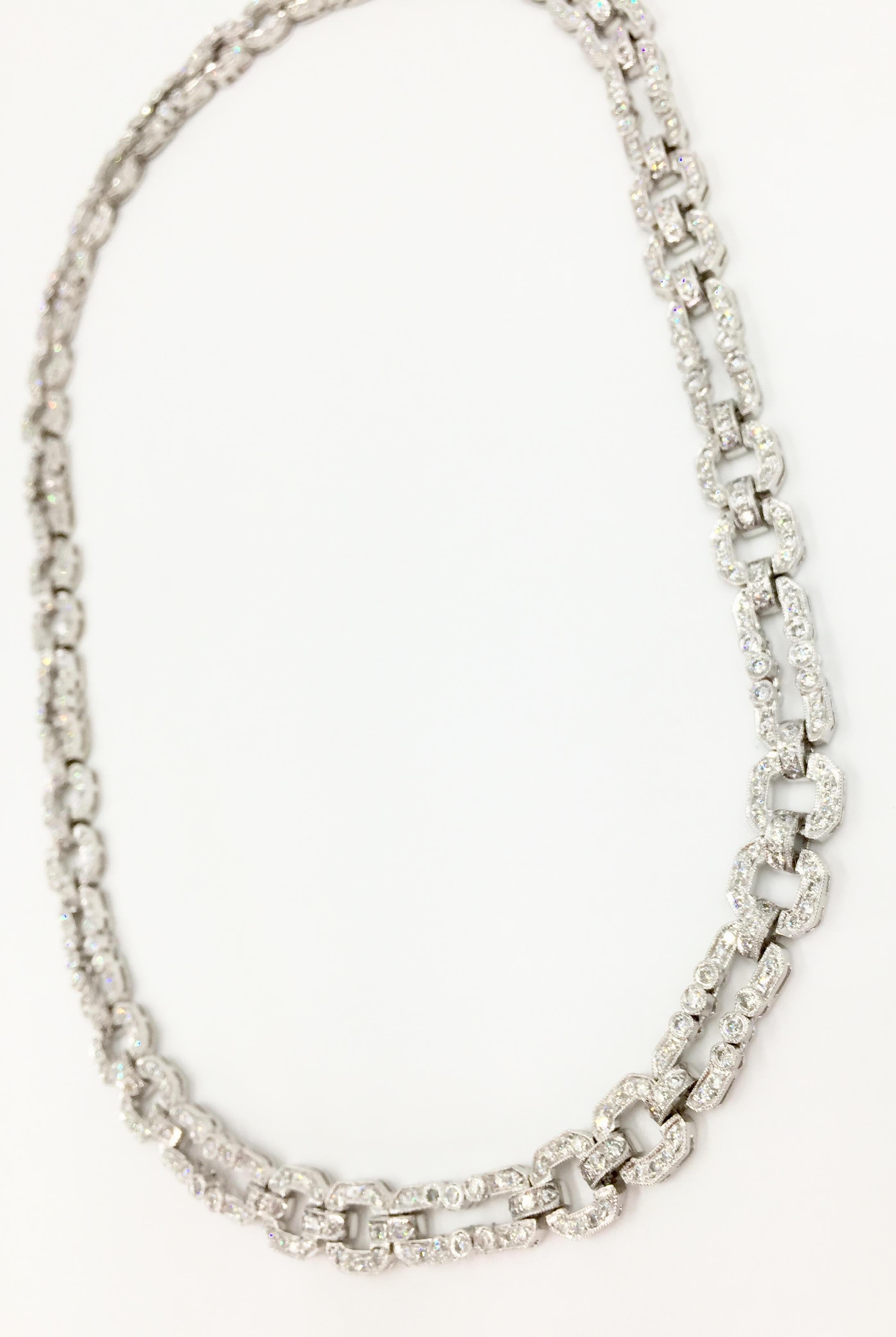 18 Karat White Gold Endless Diamond Link Necklace In Good Condition In Pikesville, MD