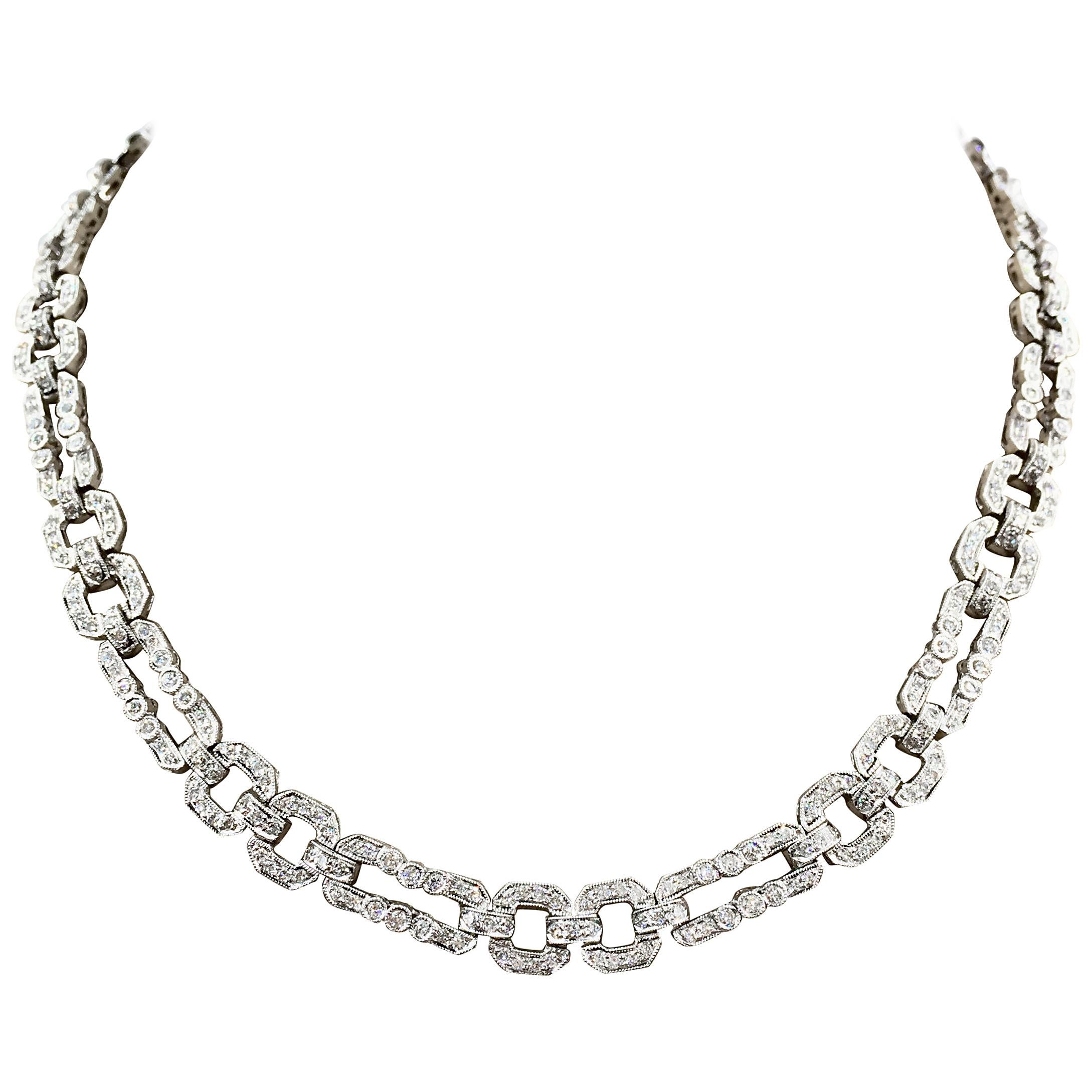 18 Karat White Gold Endless Diamond Link Necklace
