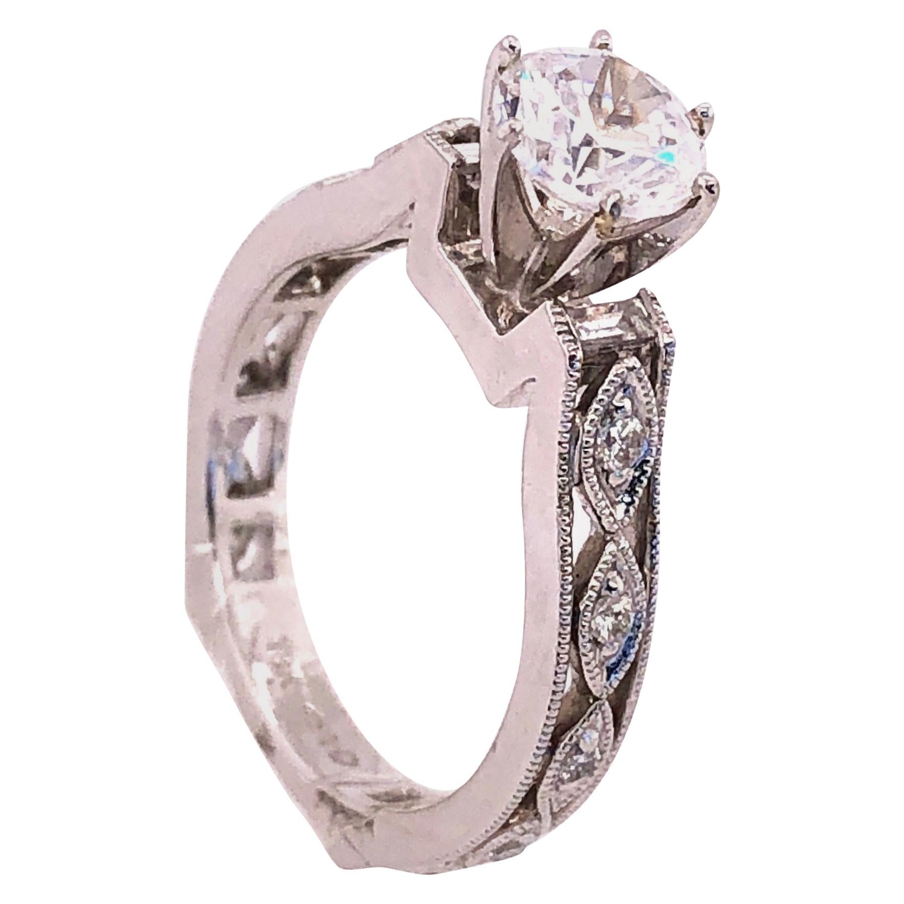 18 Karat White Gold Engagement Bridal Ring with Zircon Center 0.25 TDW For Sale