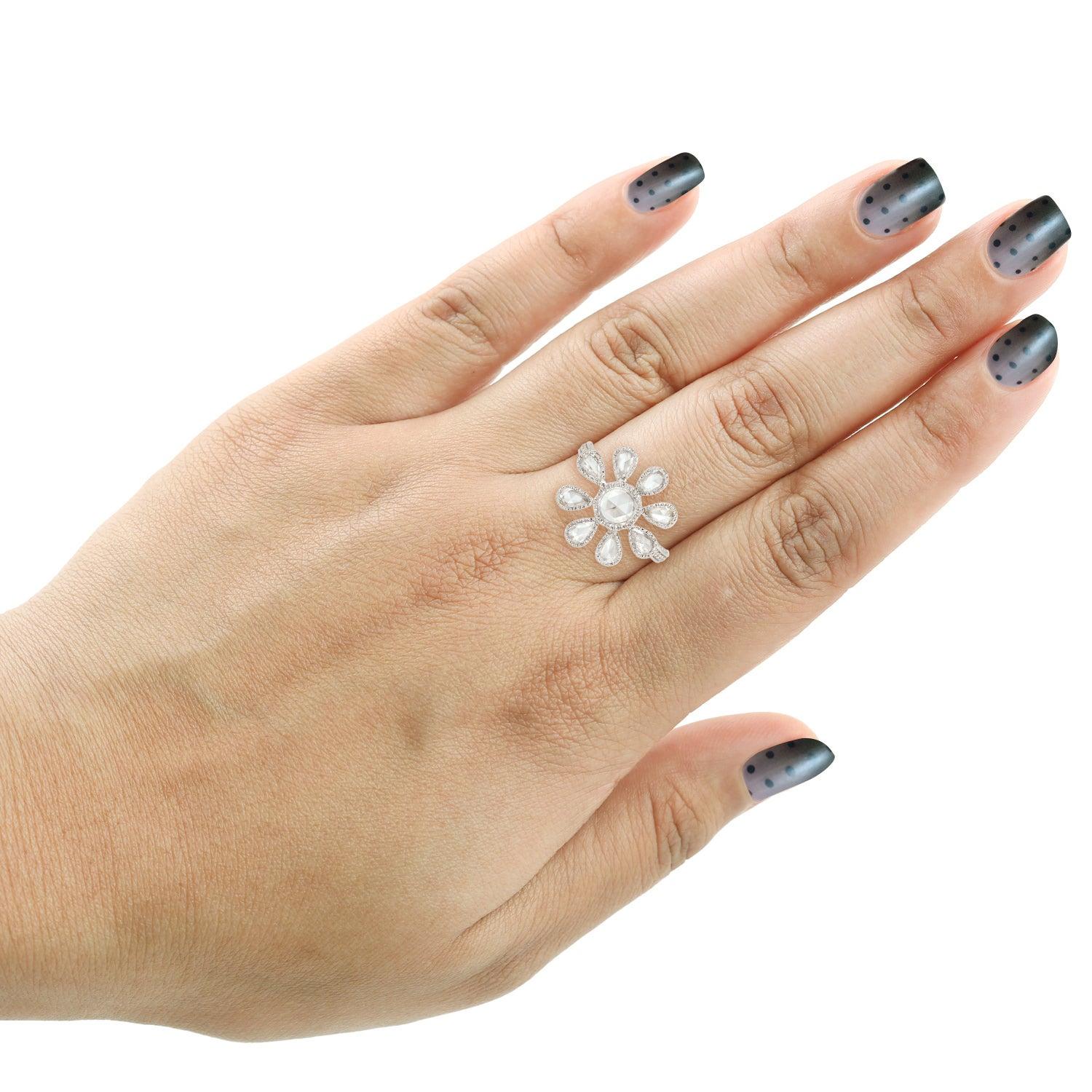 For Sale:  18 Karat White Gold Engagement Diamond Floral Ring 2