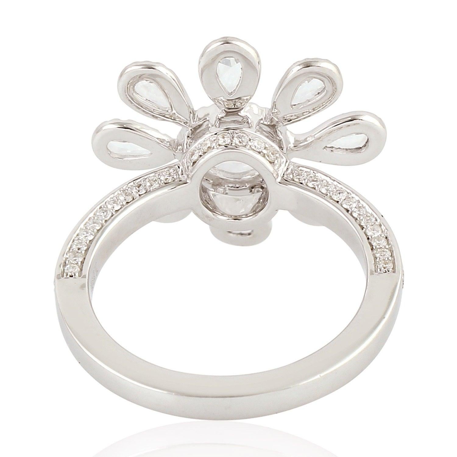 For Sale:  18 Karat White Gold Engagement Diamond Floral Ring 3
