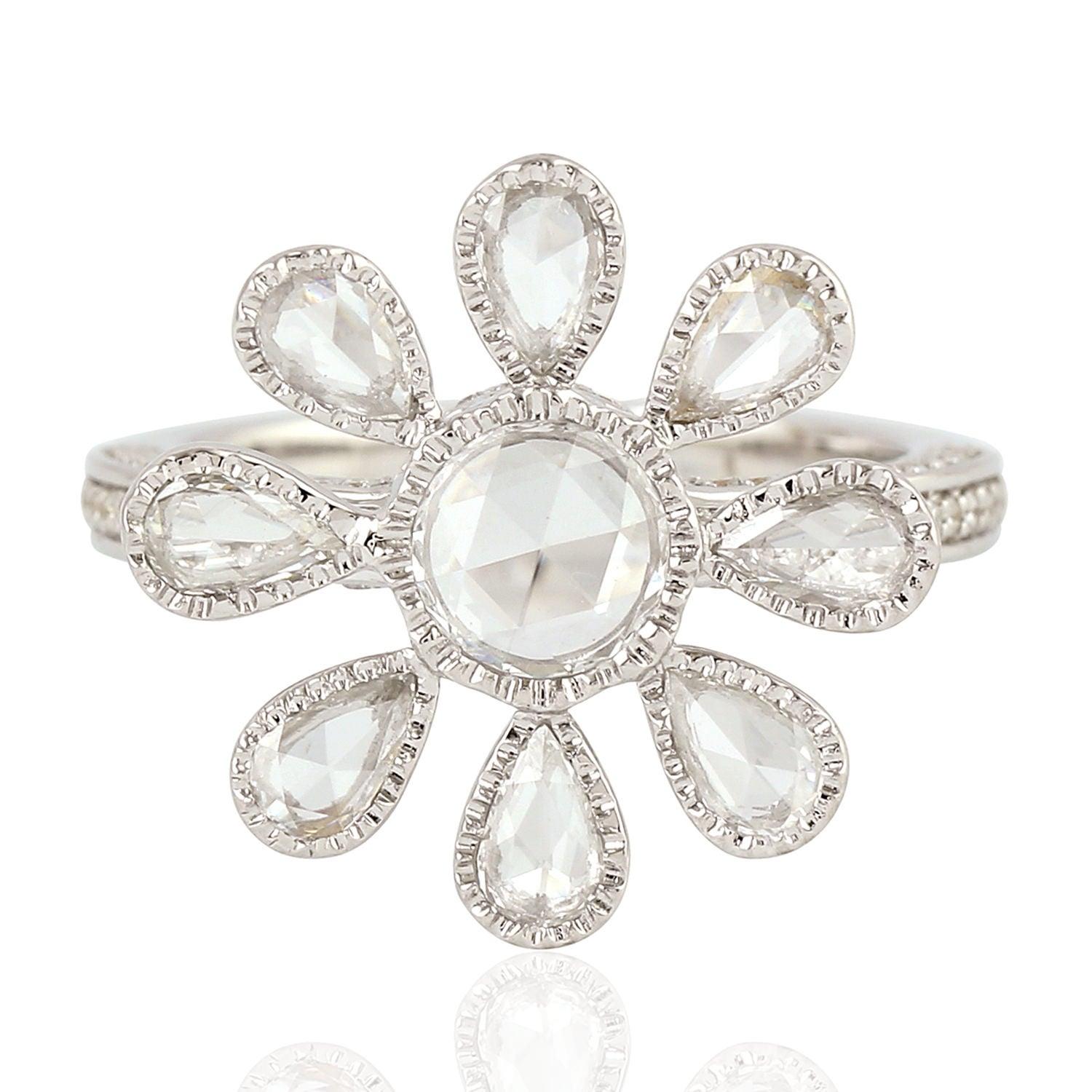 For Sale:  18 Karat White Gold Engagement Diamond Floral Ring 4
