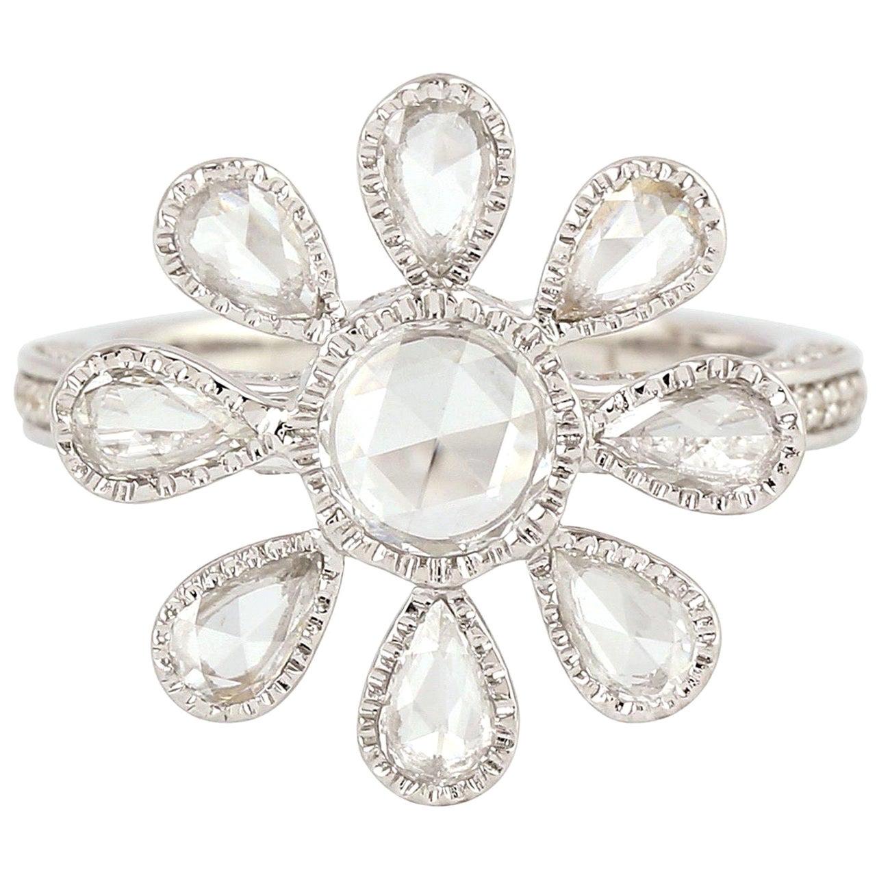18 Karat White Gold Engagement Diamond Floral Ring