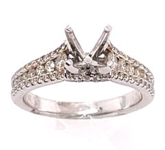 18 Karat White Gold Engagement Ring Setting with Three Tier Accent Diamond Band