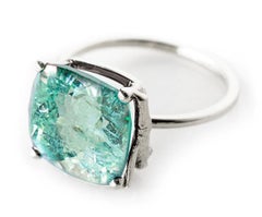 18 Karat White Gold Engagement Ring with Four Carats Neon Paraiba Tourmaline