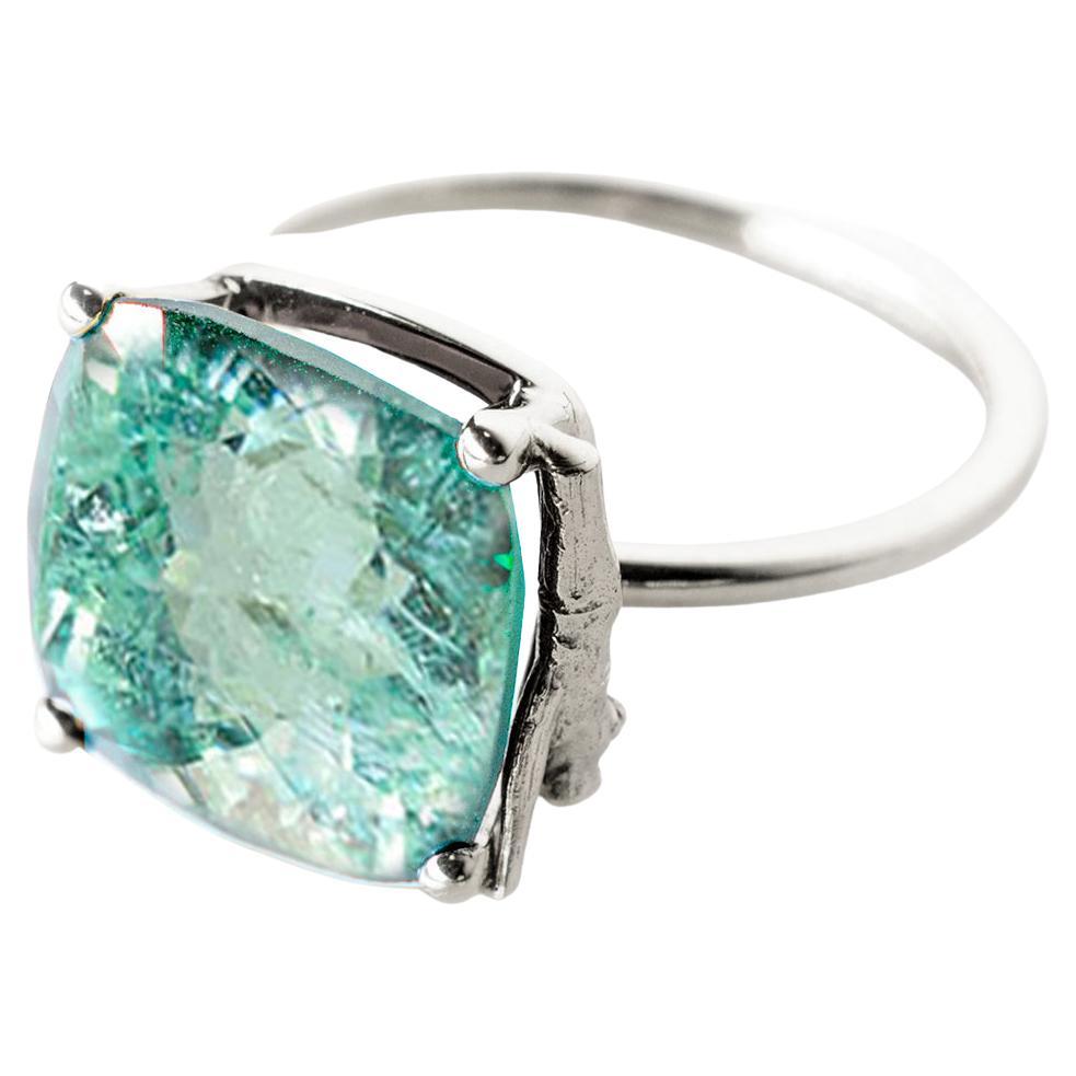 18 Karat White Gold Engagement Ring with Four Carats Neon Paraiba Tourmaline For Sale