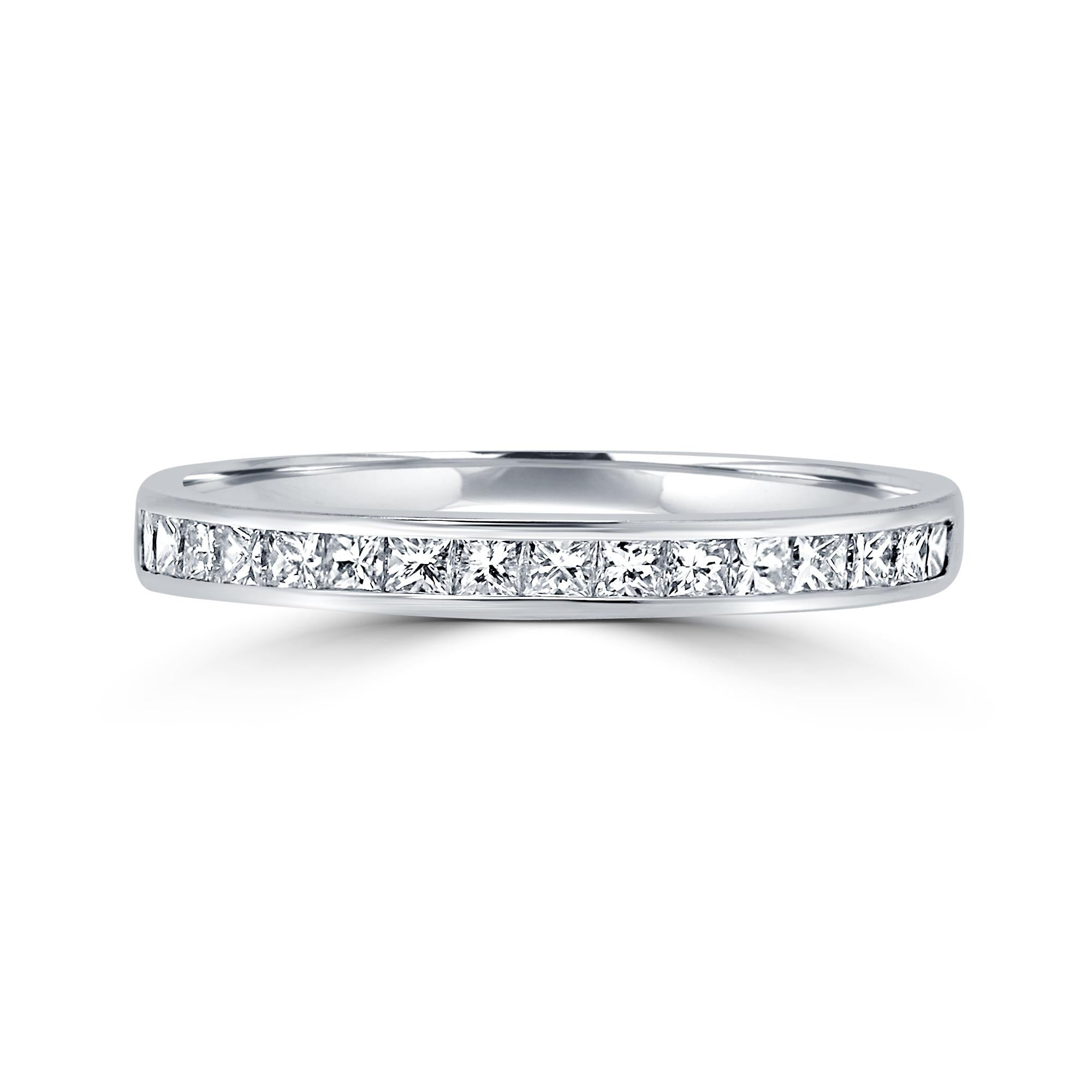 Contemporary 18 Karat White Gold Eternity Band Half Set with Princess Cut Diamonds