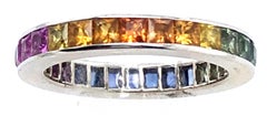18 Karat White Gold Eternity Band Ring with Semi Precious Stones