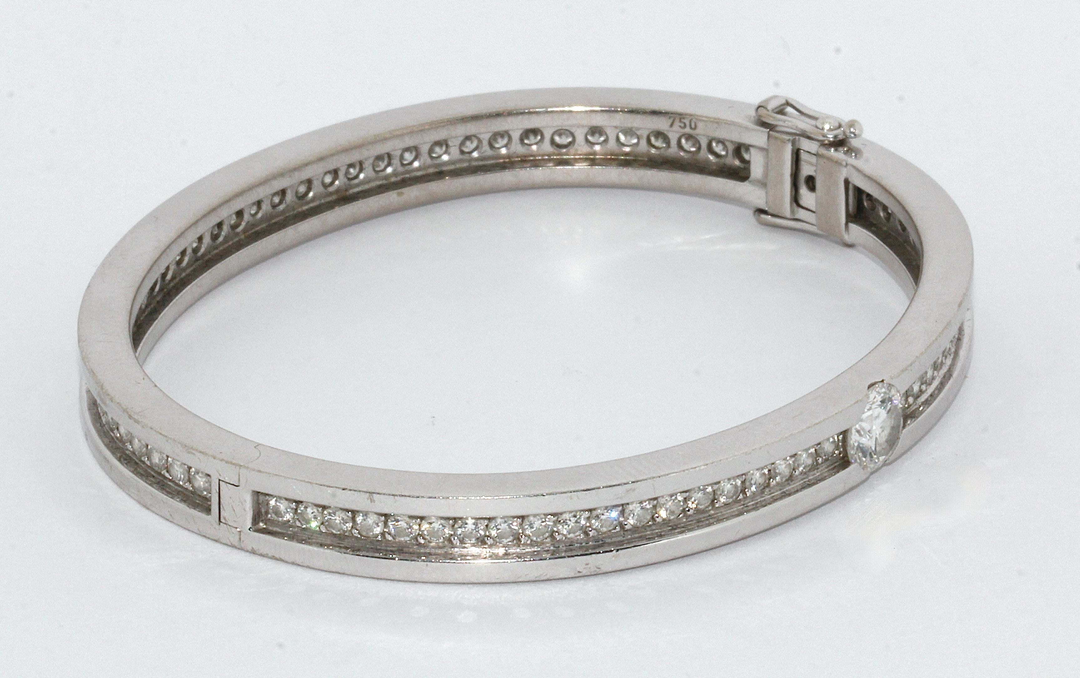 Women's 18 Karat White Gold Eternity Bangle, Bracelet Set with White Diamonds For Sale