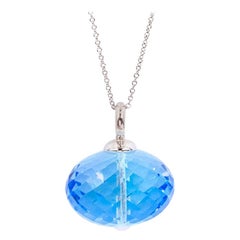 18 Karat White Gold Faceted Blue Topaz Pendant Necklace