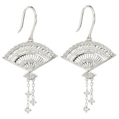 18 Karat White Gold Fan Shape Diamond Earrings