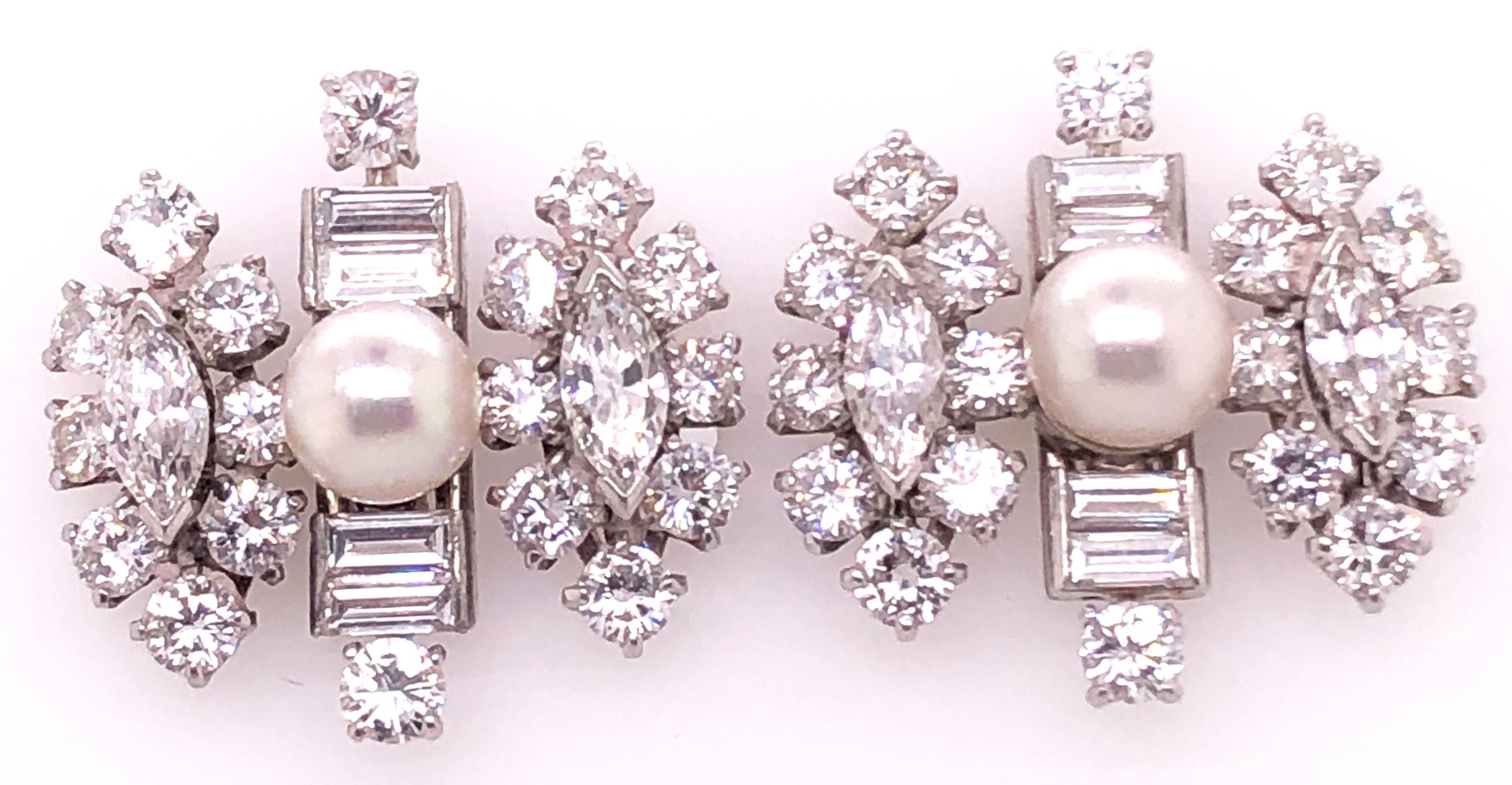 Art Deco 18 Karat White Gold Fancy Diamond Earrings with Pearl For Sale