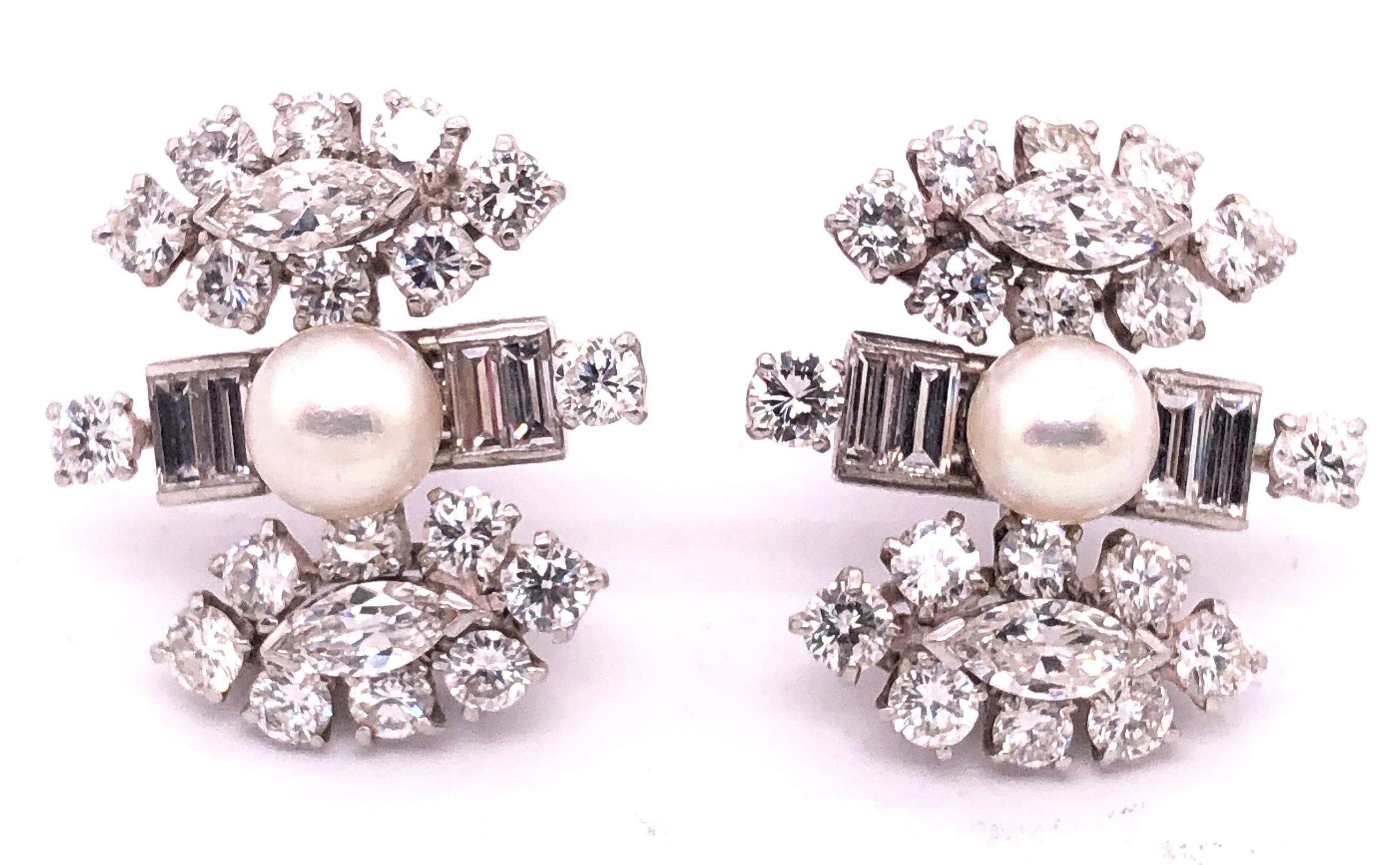18 Karat White Gold Fancy Diamond Earrings with Pearl In Good Condition For Sale In Stamford, CT